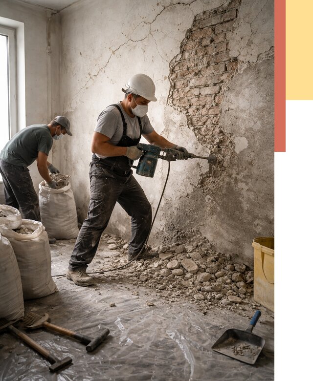 Демонтаж штукатурки со стен в Коломне от 7300 руб/м² — быстро и недорого | ОТДЕЛОЧНИК-Клм