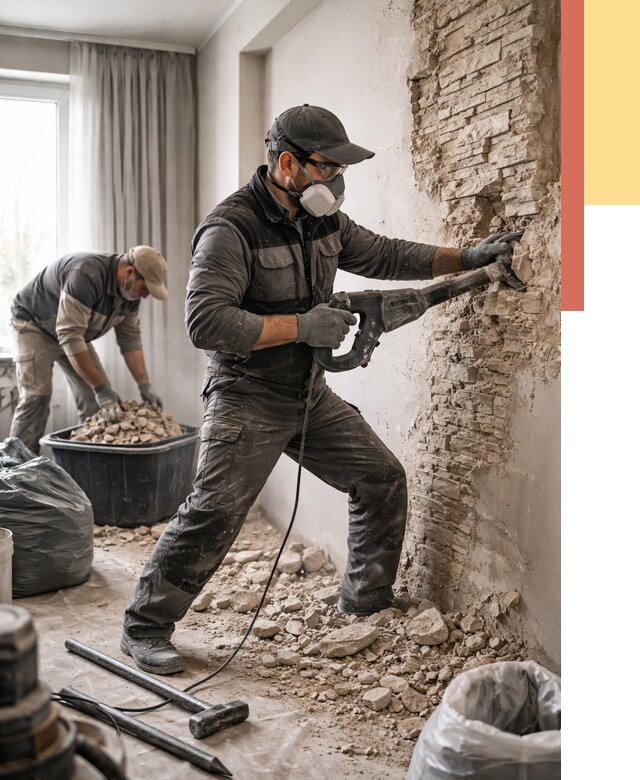 Демонтаж декоративного камня в Коломне от 1470 руб/м² — быстро и недорого | ОТДЕЛОЧНИК-Клм