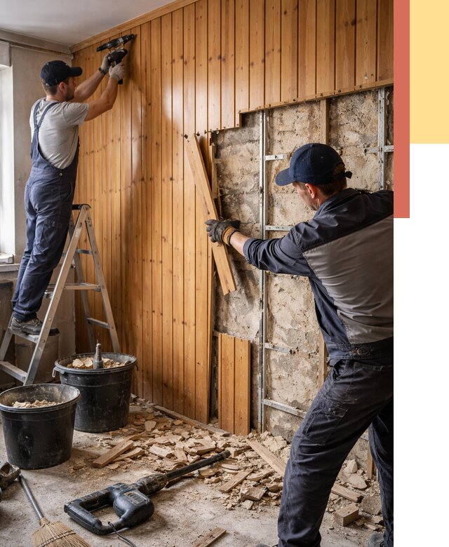 Демонтаж вагонки со стен в Коломне от 1470 руб. — снятие, удаление, срочно | ОТДЕЛОЧНИК-Клм