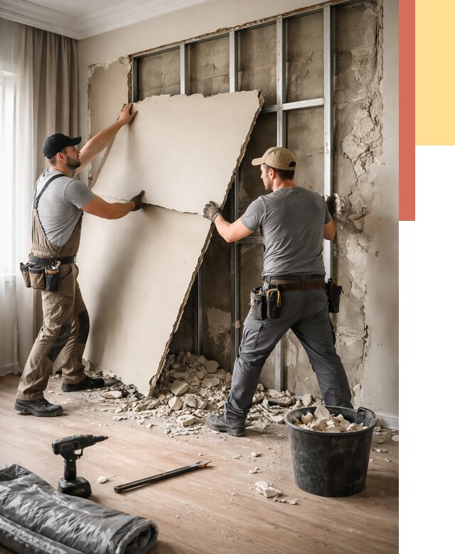 Демонтаж гипсокартона со стен в Коломне от 355 руб. — услуги демонтажа | ОТДЕЛОЧНИК-Клм