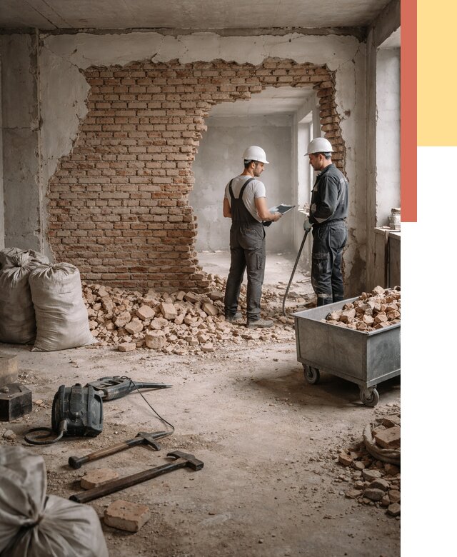 Демонтаж кирпичных стен в Коломне от 4258 руб. — быстро, недорого, под ключ | ОТДЕЛОЧНИК-Клм