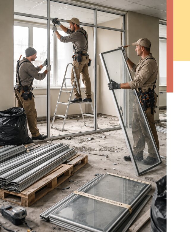 Демонтаж алюминиевых перегородок в Коломне от 4258 руб. — быстро и недорого | ОТДЕЛОЧНИК-Клм