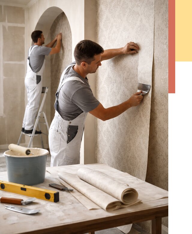 Поклейка обоев на сложные стены в Коломне от 2839 руб. под ключ | ОТДЕЛОЧНИК-Клм