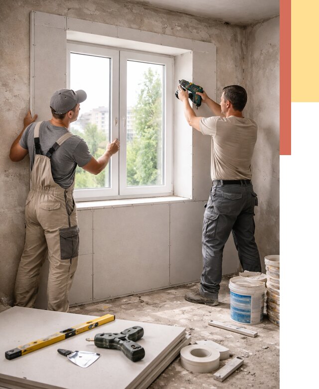 Монтаж откосов из гипсокартона в Коломне от 4563 руб. под ключ | ОТДЕЛОЧНИК-Клм