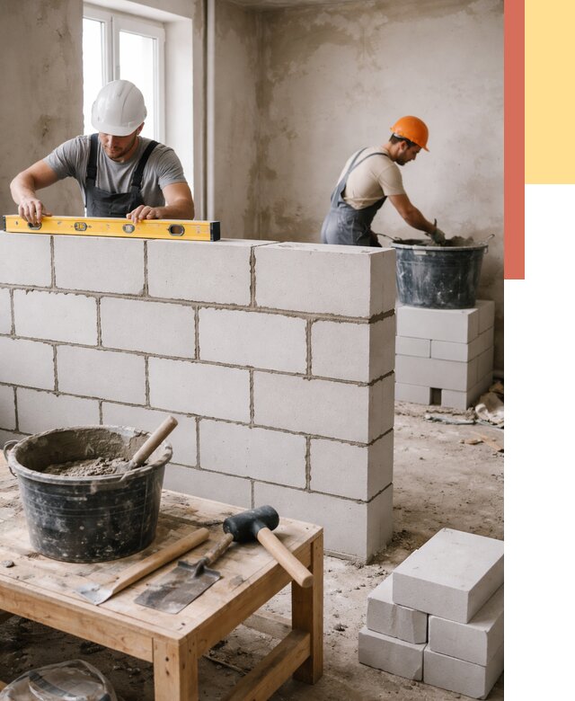 Кладка перегородок из газобетона в Коломне от 3244 руб. под ключ | ОТДЕЛОЧНИК-Клм