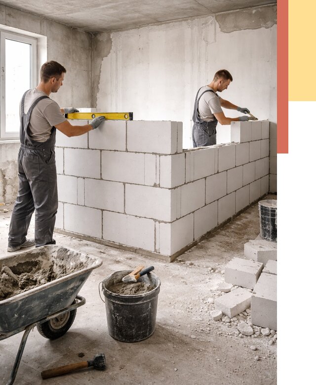 Кладка перегородок из ПГП в Коломне от 2535 руб./м2 — монтаж и возведение под ключ | ОТДЕЛОЧНИК-Клм