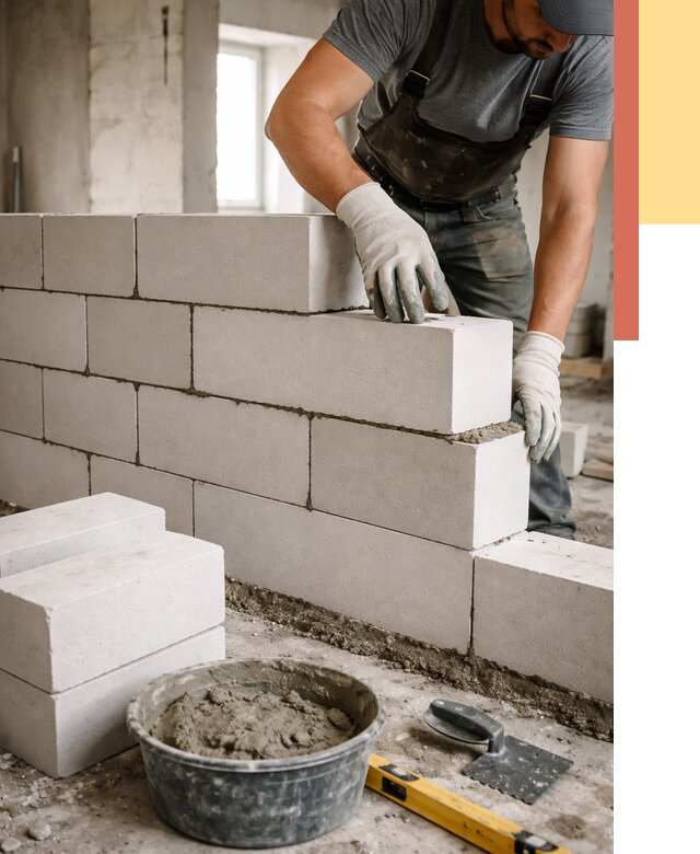 Кладка перегородок из силикатного блока в Коломне от 4056 руб. под ключ | ОТДЕЛОЧНИК-Клм