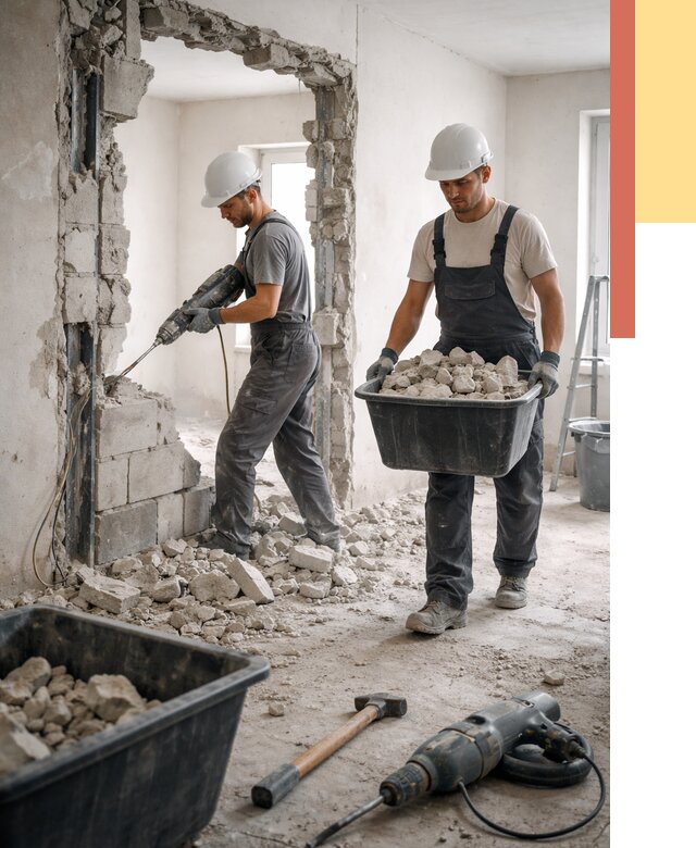 Демонтаж блоковых перегородок в Коломне от 3802 руб. — быстро и недорого | ОТДЕЛОЧНИК-Клм