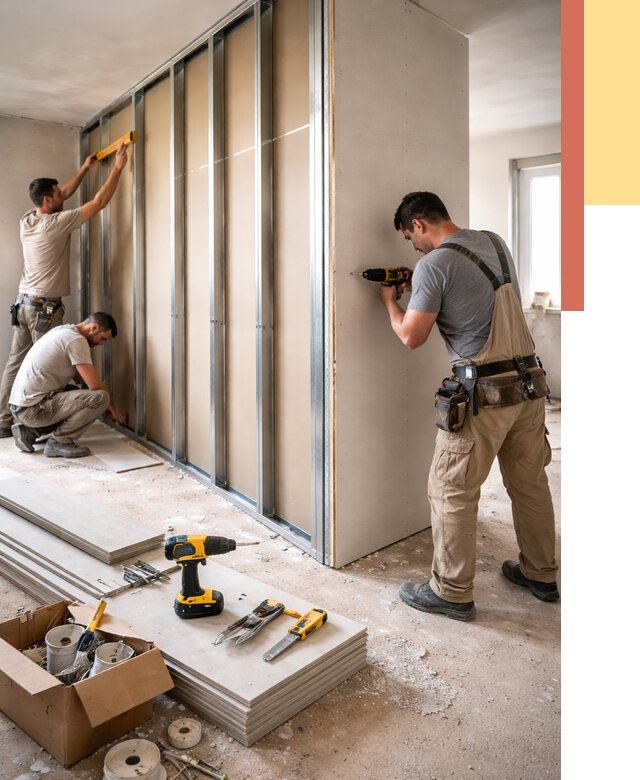 Монтаж однослойной перегородки из гипсокартона в Коломне от 659 руб. | ОТДЕЛОЧНИК-Клм