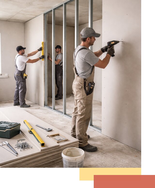 Однослойная перегородка из гипсокартона в Коломне под ключ, монтаж и отделка