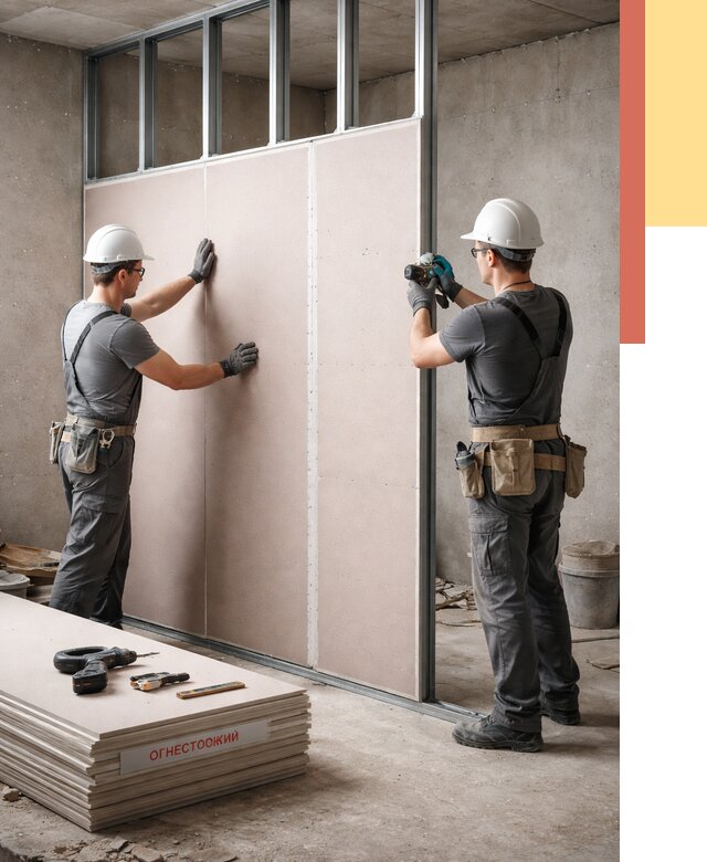 Перегородка из огнестойкого гипсокартона в Коломне от 1876 руб. под ключ | ОТДЕЛОЧНИК-Клм