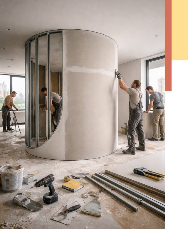 Радиусная перегородка из гипсокартона в Коломне от 2940 руб. под ключ | ОТДЕЛОЧНИК-Клм