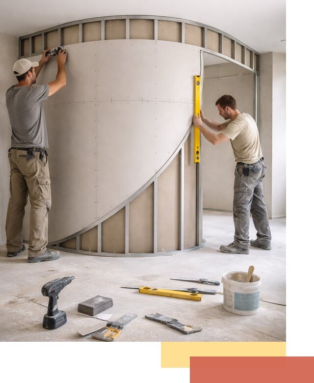 Радиусная перегородка из гипсокартона в Коломне под ключ