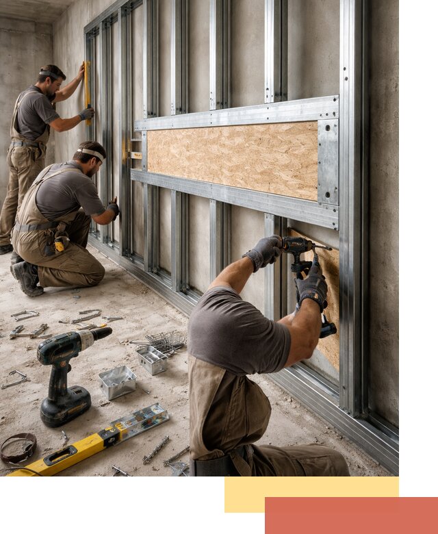 Усиленная перегородка для крепления тяжёлых конструкций в Коломне