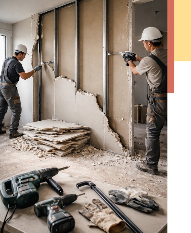 Демонтаж перегородки из гипсокартона в Коломне от 1217 руб. быстро и недорого | ОТДЕЛОЧНИК-Клм