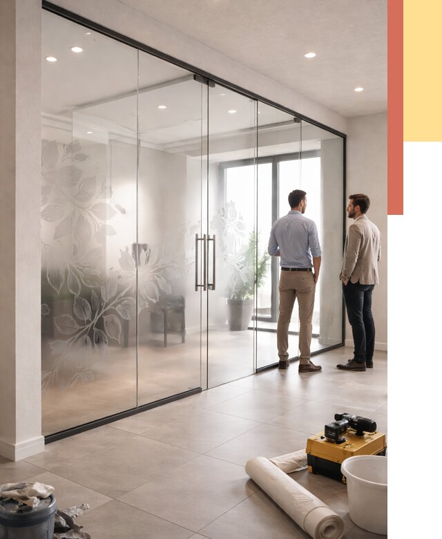 Стеклянные перегородки с рисунком в Коломне от 12674 руб. монтаж и нанесение | ОТДЕЛОЧНИК-Клм