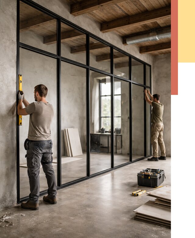 Стеклянные перегородки лофт в Коломне от 10646 руб. под ключ | ОТДЕЛОЧНИК-Клм