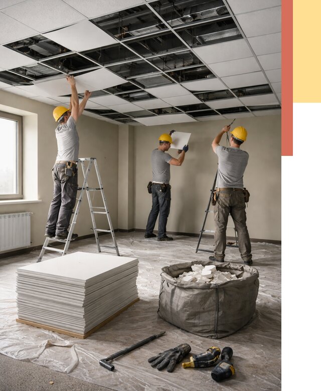 Демонтаж потолка Армстронг в Коломне от 4563 руб. быстро и недорого | ОТДЕЛОЧНИК-Клм