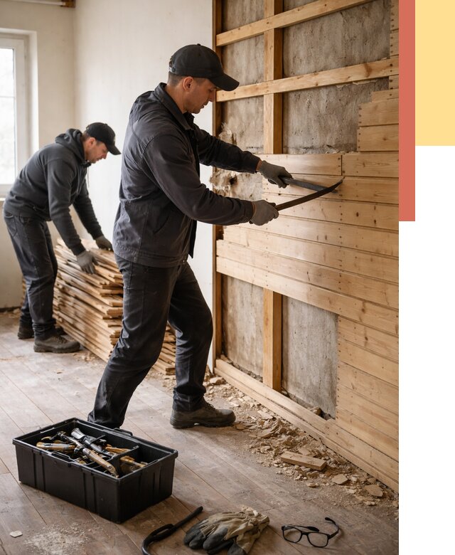 Демонтаж вагонки в Коломне от 3853 руб/м2 — быстро и недорого | ОТДЕЛОЧНИК-Клм