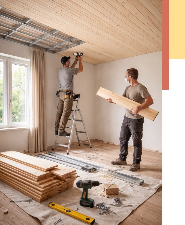 Монтаж потолка из вагонки в Коломне от 6590 руб. | Быстро и недорого — ОТДЕЛОЧНИК-Клм