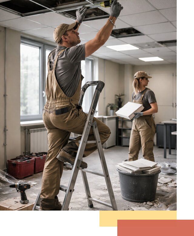 Ремонт потолка Армстронг и замена плит в Коломне