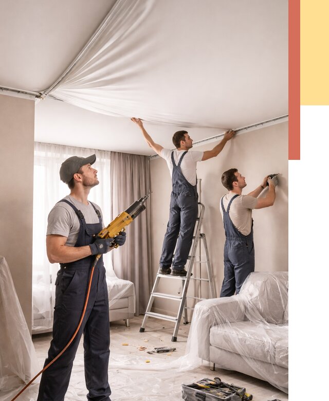 Установка натяжного потолка в Коломне от 4563 руб. | Быстро и недорого — ОТДЕЛОЧНИК-Клм