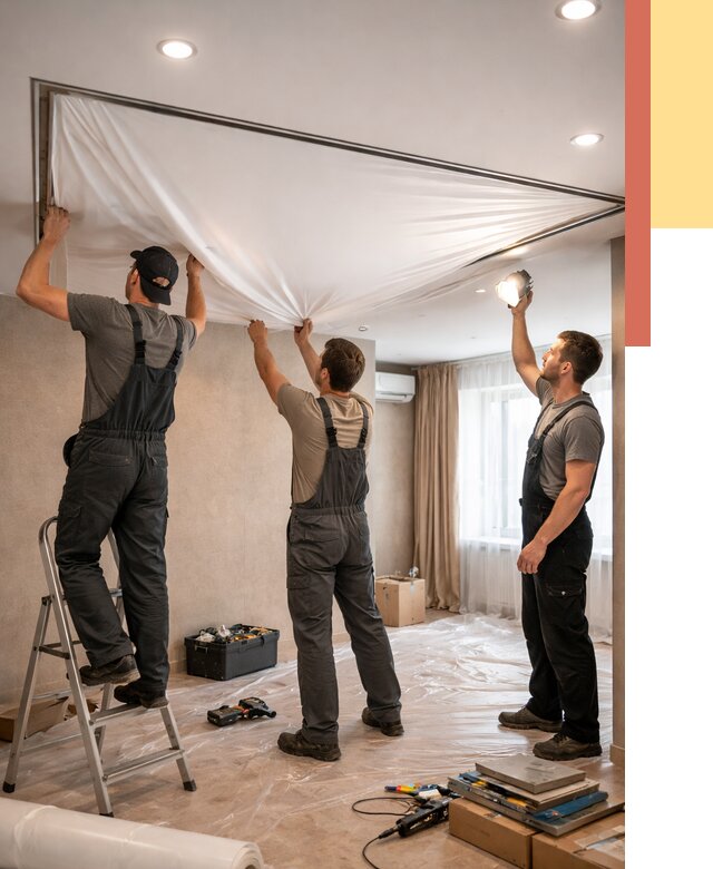 Монтаж ПВХ натяжного потолка в Коломне от 3549 руб. под ключ | ОТДЕЛОЧНИК-Клм