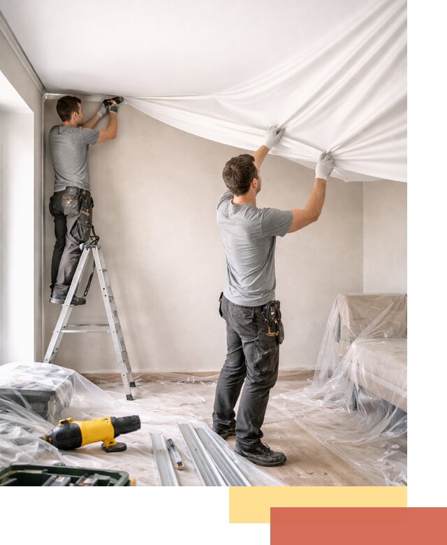 Монтаж тканевого натяжного потолка в Коломне недорого и быстро