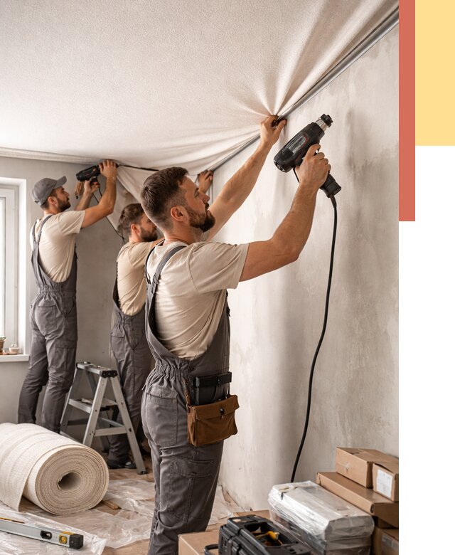 Монтаж фактурного натяжного потолка в Коломне от 760 руб. — ОТДЕЛОЧНИК-Клм