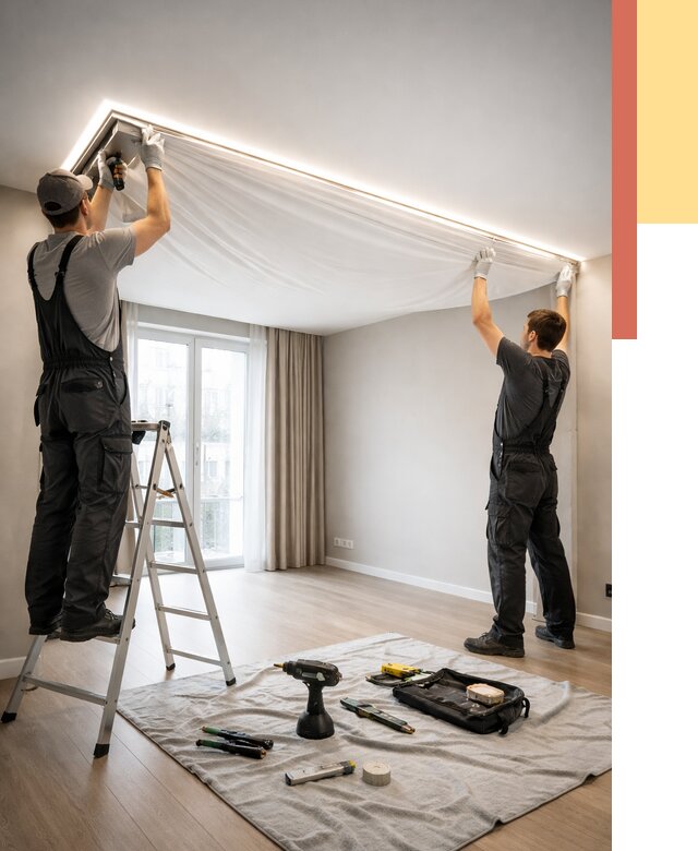 Монтаж парящего натяжного потолка в Коломне от 4563 руб. быстро и недорого | ОТДЕЛОЧНИК-Клм