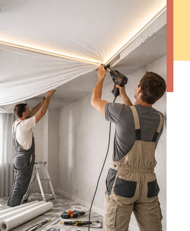 Монтаж натяжного потолка с подсветкой в Коломне от 963 руб. | ОТДЕЛОЧНИК-Клм