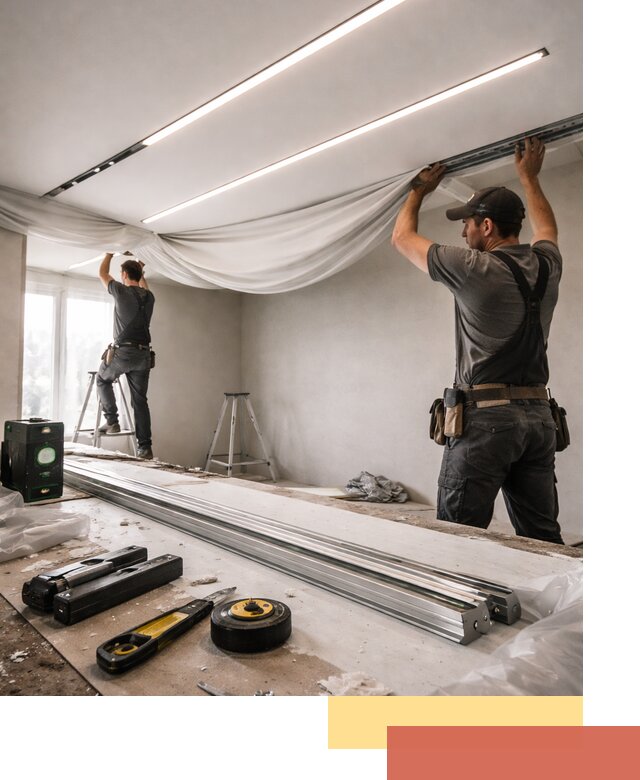 Монтаж натяжных потолков со световыми линиями в Коломне