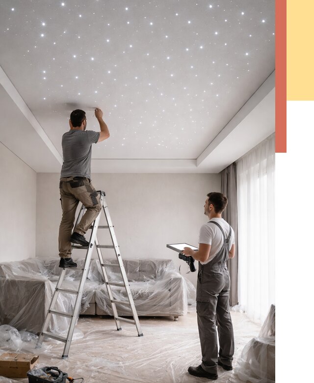 Монтаж натяжного потолка «звездное небо» в Коломне от 6590 руб. | ОТДЕЛОЧНИК-Клм