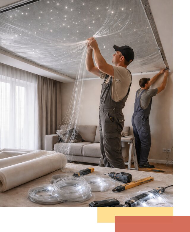 Монтаж натяжного потолка «Звездное небо» в Коломне