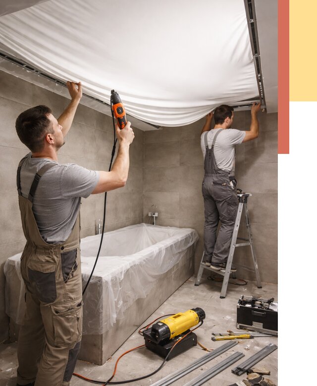 Монтаж натяжного потолка в ванной в Коломне от 1217 руб. под ключ | ОТДЕЛОЧНИК-Клм