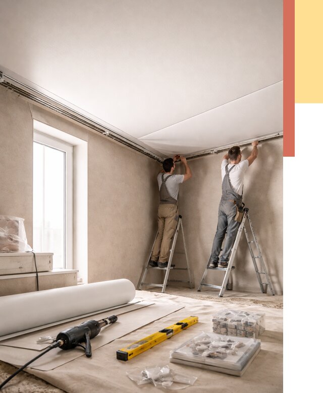 Монтаж натяжного потолка в спальне в Коломне от 3853 руб. под ключ | ОТДЕЛОЧНИК-Клм