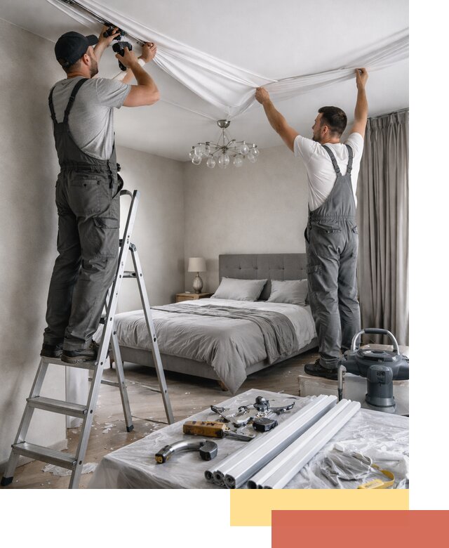 Монтаж натяжного потолка в спальне в Коломне