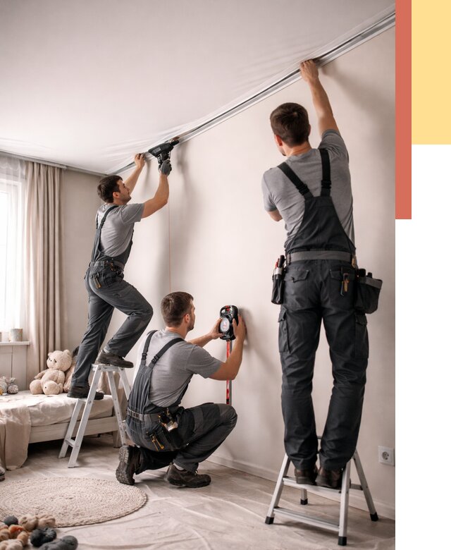 Монтаж натяжного потолка в детской в Коломне от 3549 руб. — быстро и недорого | ОТДЕЛОЧНИК-Клм