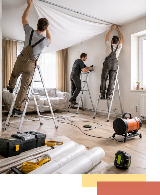 Монтаж натяжного потолка в гостиной в Коломне