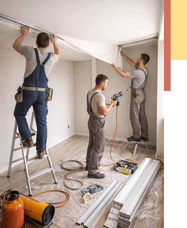 Монтаж натяжного потолка в студии в Коломне от 5576 руб. — быстро и недорого | ОТДЕЛОЧНИК-Клм