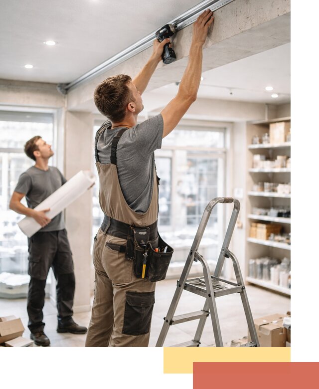 Монтаж натяжных потолков в магазине в Коломне