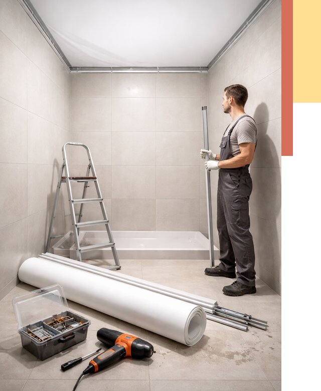 Монтаж натяжного потолка в санузле в Коломне от 1876 руб. — ОТДЕЛОЧНИК-Клм