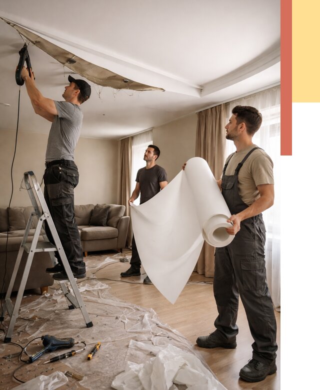 Замена полотна натяжного потолка в Коломне от 9632 руб. быстро и недорого | ОТДЕЛОЧНИК-Клм