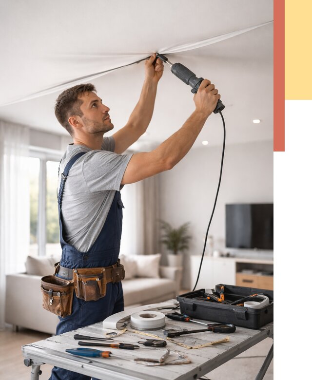 Ремонт натяжных потолков в Коломне от 9632 руб. под ключ — ОТДЕЛОЧНИК-Клм