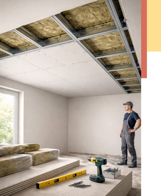 Звукоизоляция потолка ГКЛ в Коломне от 963 руб. — монтаж под ключ | ОТДЕЛОЧНИК-Клм